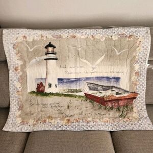 Signed D. Morgan 2-Sided Coastal Lighthouse Quilt Wall Hanging Lap Baby Blanket